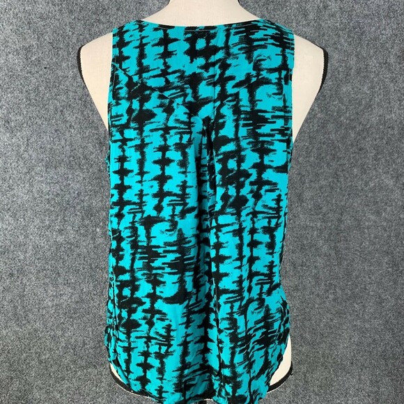 Kirra Full Crop Tank Top Women Medium Silky Button Front Hi-Low Green & Black - Picture 3 of 9